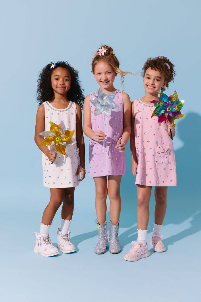 Lola-spring-25 Lavender Crystal Heart Denim Bow Dress