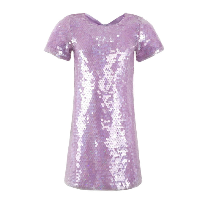 Lola + The Boys Lavender Sequin Bow Dress