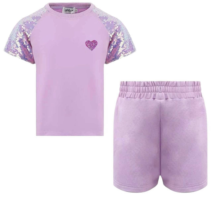 Lola + The Boys Lavender Sequin Hearts Short Set