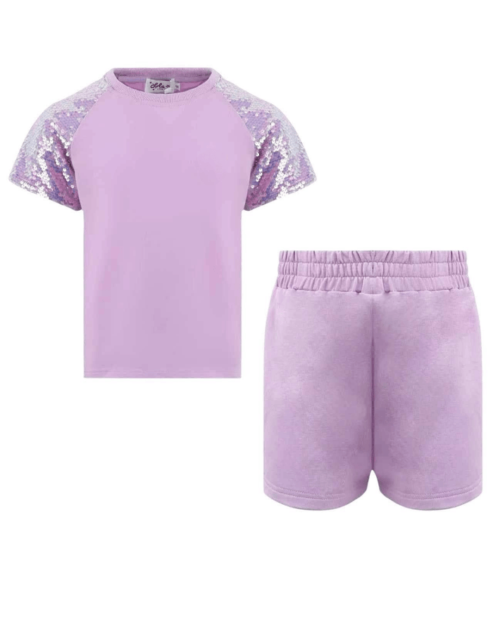 Lola + The Boys Lavender Sequin Hearts Short Set