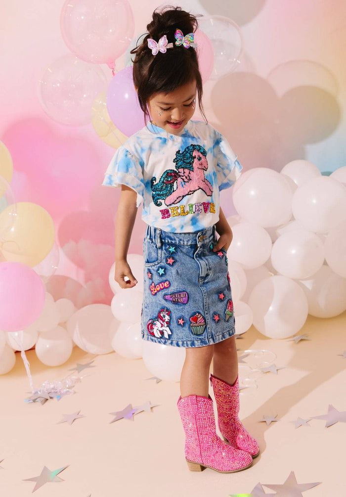 Lola + The Boys My Little Pony Patch Denim Skirt