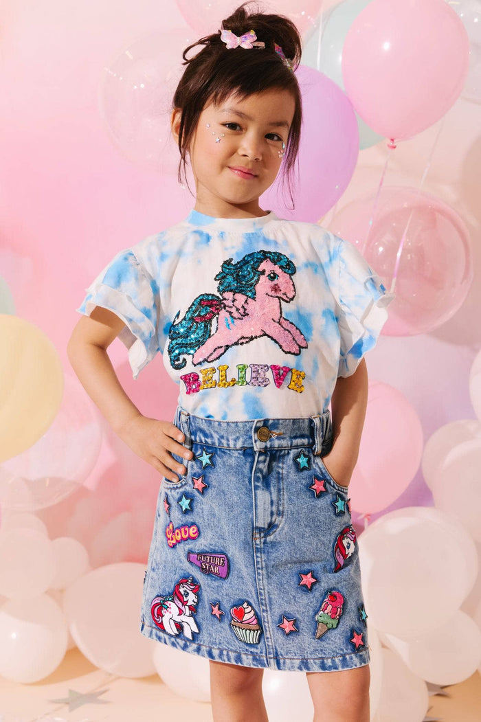 Lola + The Boys My Little Pony Patch Denim Skirt