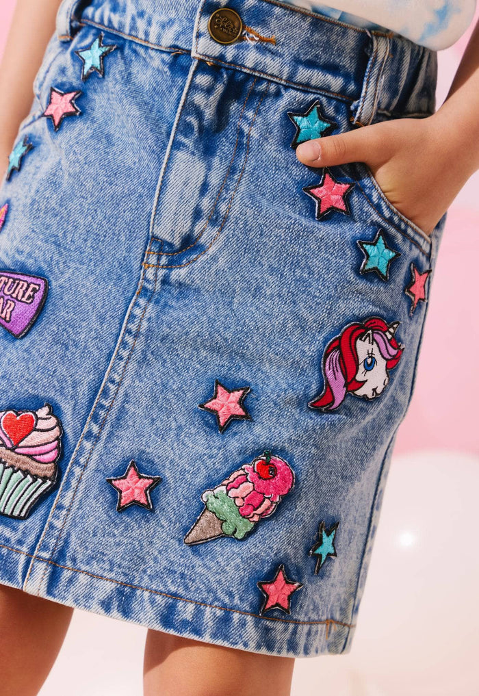 Lola + The Boys My Little Pony Patch Denim Skirt