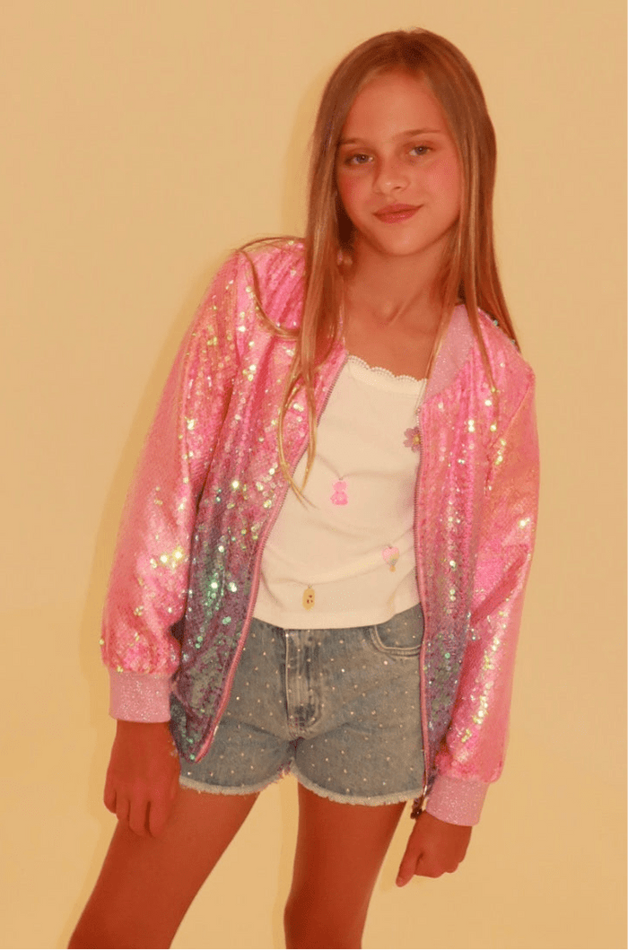 Lola + The Boys Outerwear Bubble Gum Shimmer Sequin Bomber