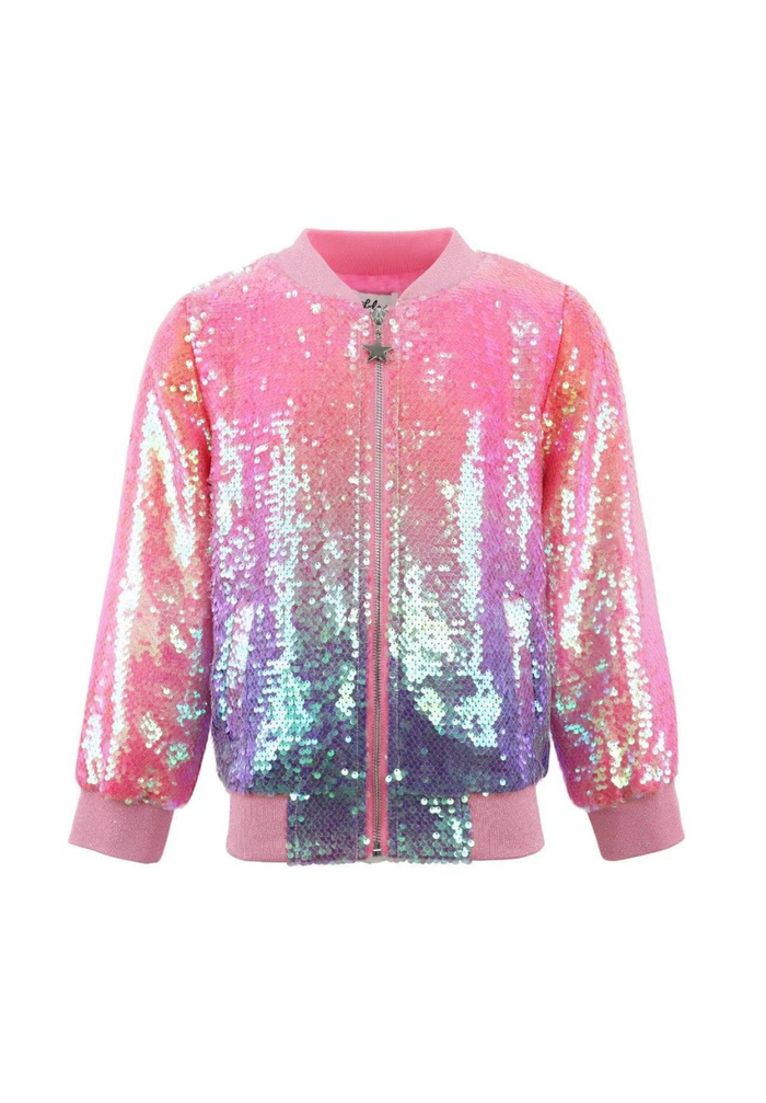 Lola + The Boys Outerwear Bubble Gum Shimmer Sequin Bomber