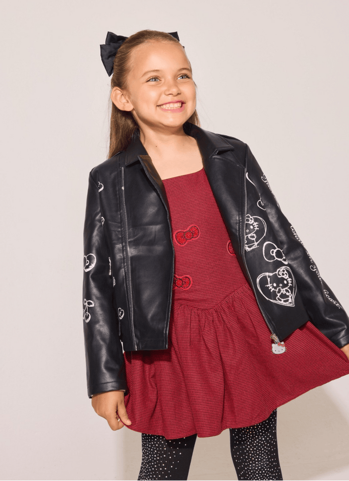Lola + The Boys Outerwear Hello Kitty Graffiti Biker Jacket Black