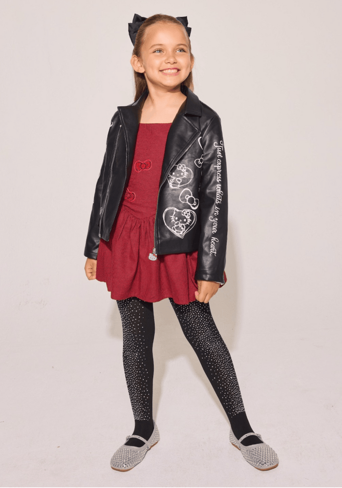 Lola + The Boys Outerwear Hello Kitty Graffiti Biker Jacket Black