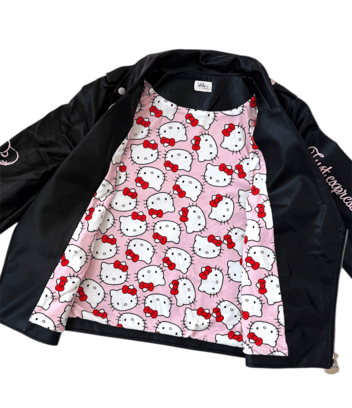 Lola + The Boys Outerwear Hello Kitty Graffiti Biker Jacket Black