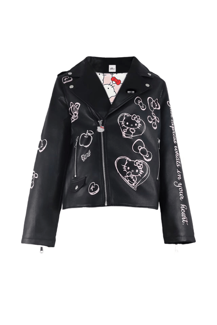Lola + The Boys Outerwear Hello Kitty Graffiti Biker Jacket Black