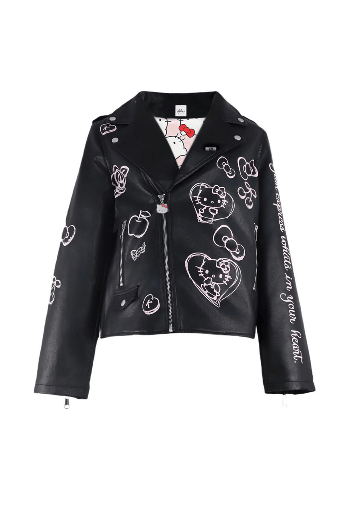 Lola + The Boys Outerwear Hello Kitty Graffiti Biker Jacket Black