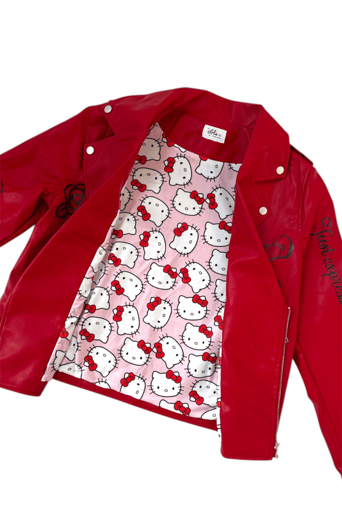 Lola + The Boys Outerwear Hello Kitty Graffiti Biker Jacket Red