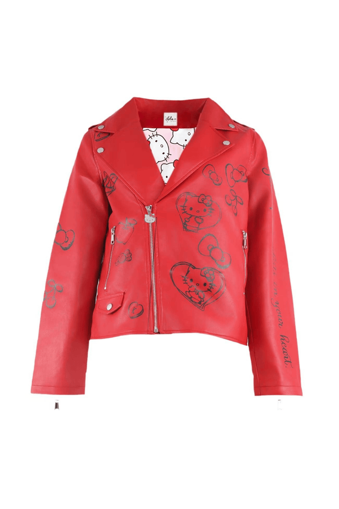 Lola + The Boys Outerwear Hello Kitty Graffiti Biker Jacket Red