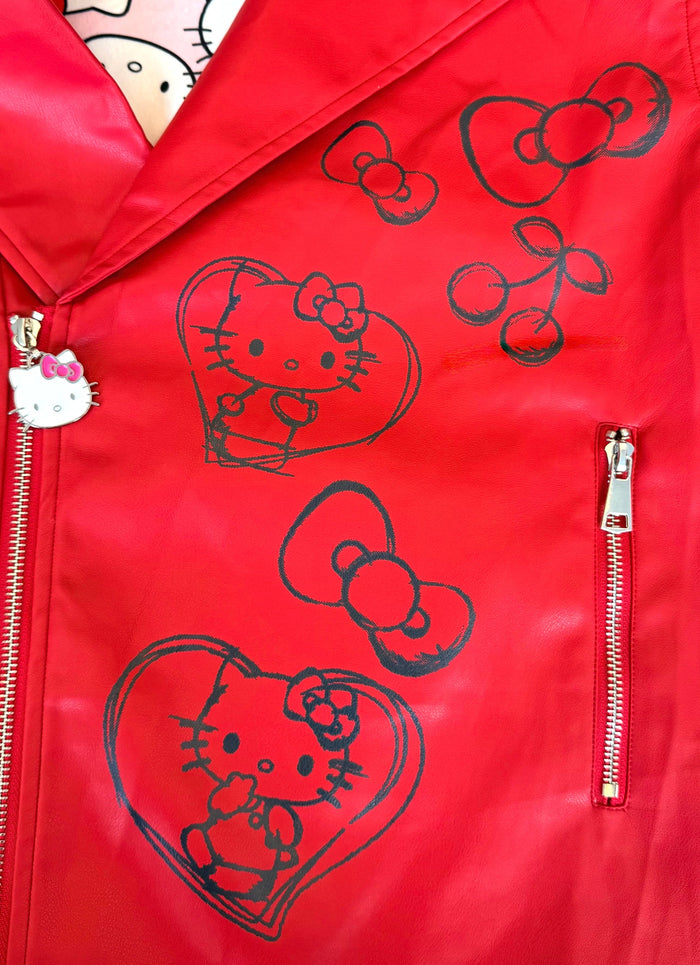Lola + The Boys Outerwear Hello Kitty Graffiti Biker Jacket Red