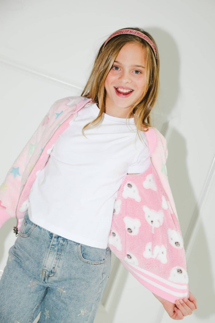 Lola + The Boys Outerwear Pinky Fuzzy Reversible Bomber