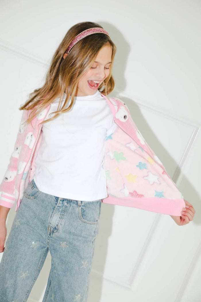 Lola + The Boys Outerwear 2 Pinky Fuzzy Reversible Bomber