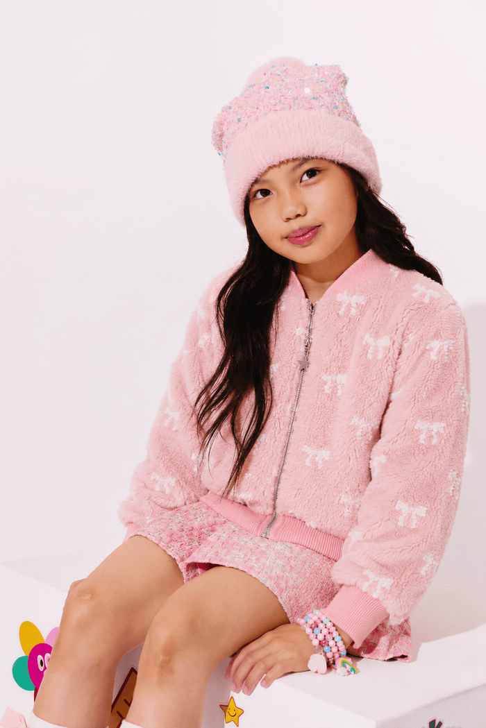 Lola + The Boys Outerwear Pretty in Bows Fuzzy Bomber