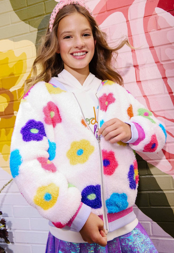 Lola + The Boys Outerwear Rainbow Daisy Bomber