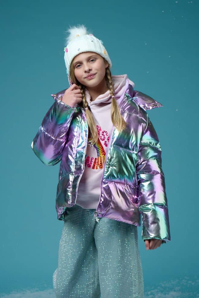 Lola + The Boys Outerwear Rainbow Magic Hologram Puffer