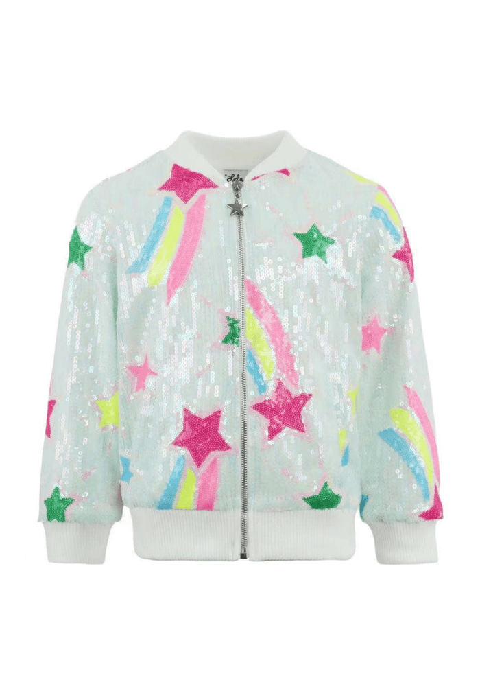 Lola + The Boys Outerwear Rainbow Shooting Star Sequin Bomber
