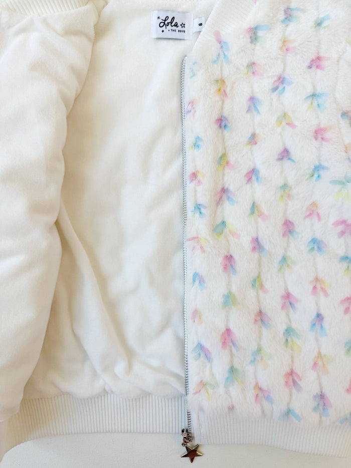Lola + The Boys Pastel Bows Fuzzy Bomber