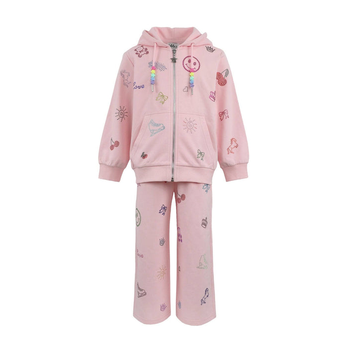 Lola + The Boys Pink Crystal Doodle Joggers Set