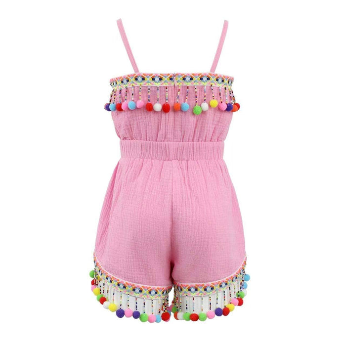 Lola + The Boys Pink Rainbow Pom Pom Romper