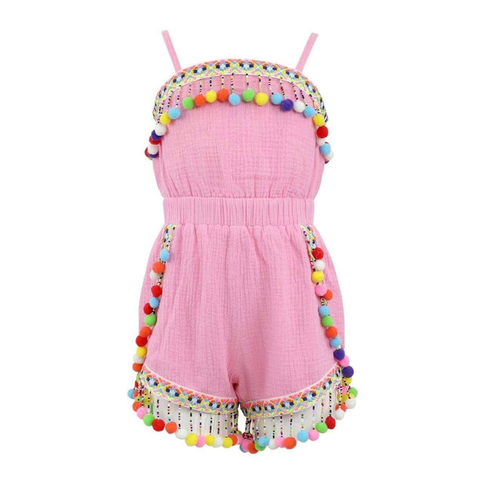 Lola + The Boys Pink Rainbow Pom Pom Romper
