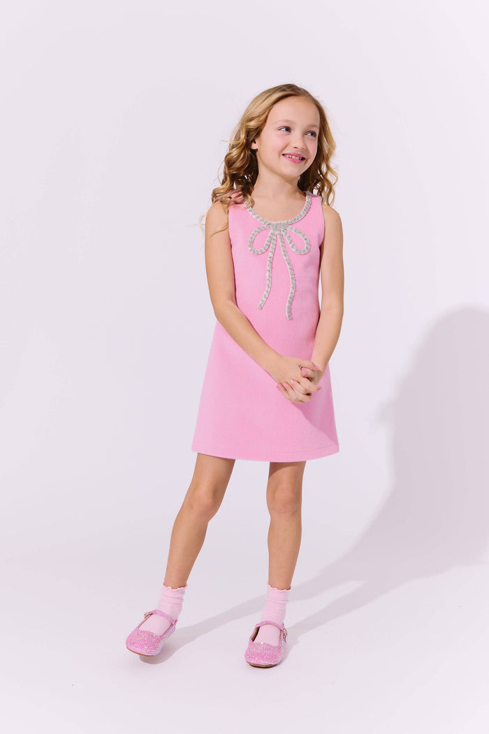 Lola + The Boys Pink Velvet Bow Princess Dress
