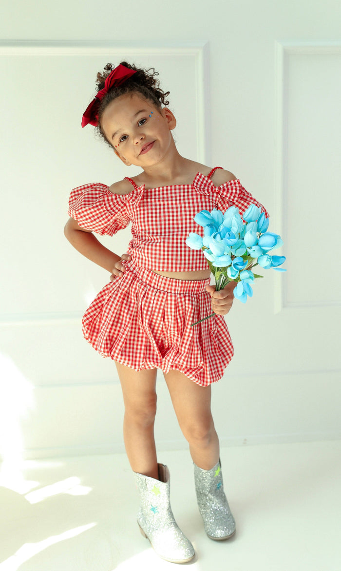 Lola + The Boys Plaid Bow Bubble Skort Set