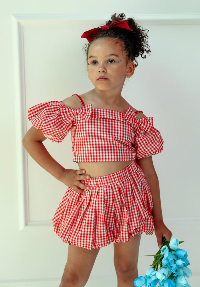 Lola + The Boys Plaid Bow Bubble Skort Set