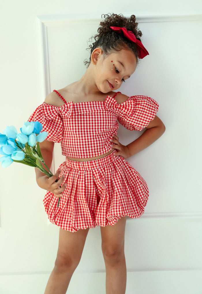 Lola + The Boys Plaid Bow Bubble Skort Set