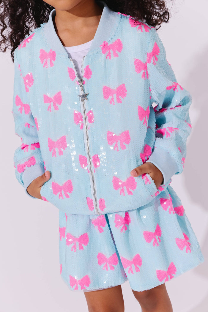 Lola + The Boys Pretty in Bows Sequin Bomber