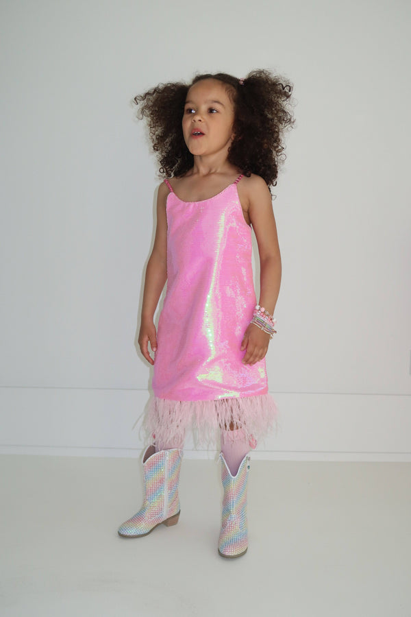 light pink feather dress Miss Circle Women Perrin Fuchsia Pink Feather Dress High Slit Gown