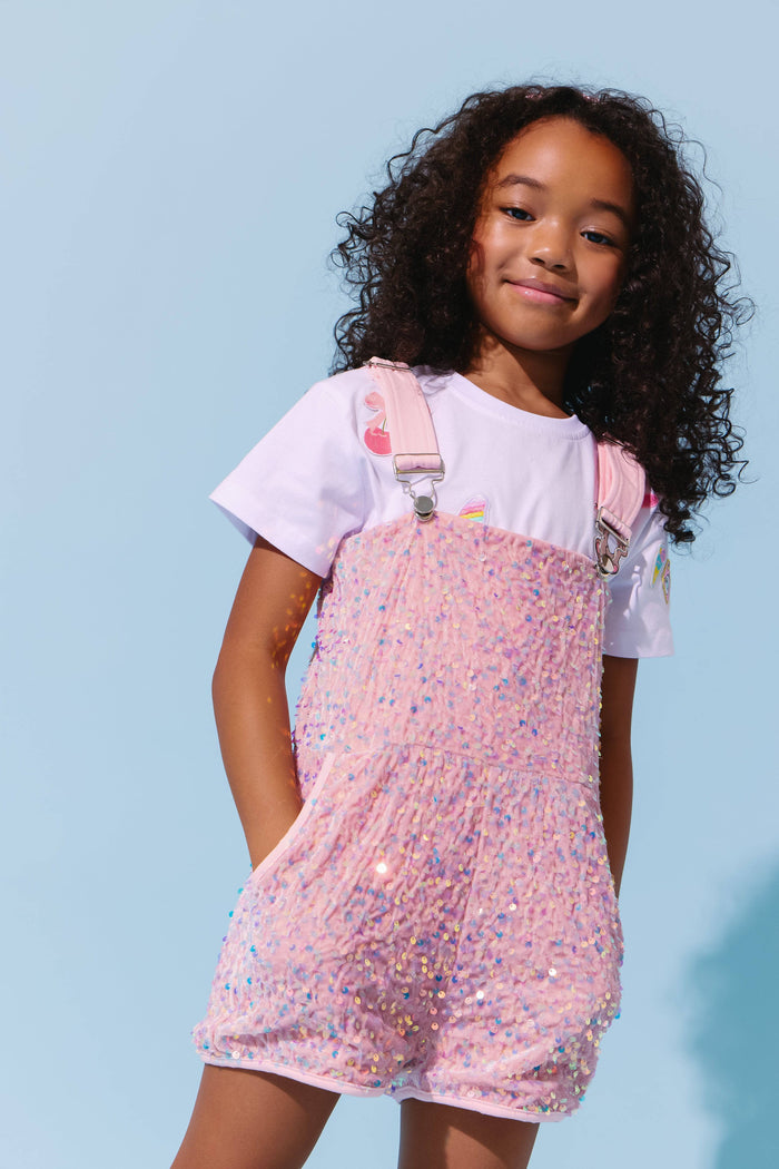 Lola + The Boys Pretty in Pink Sequin Overalls