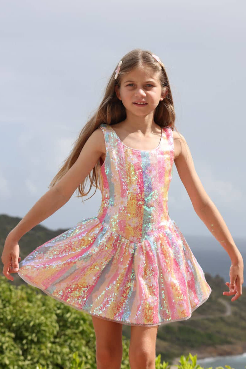 Lola + The Boys 2 Rainbow Sequin Daisy Dream Dress