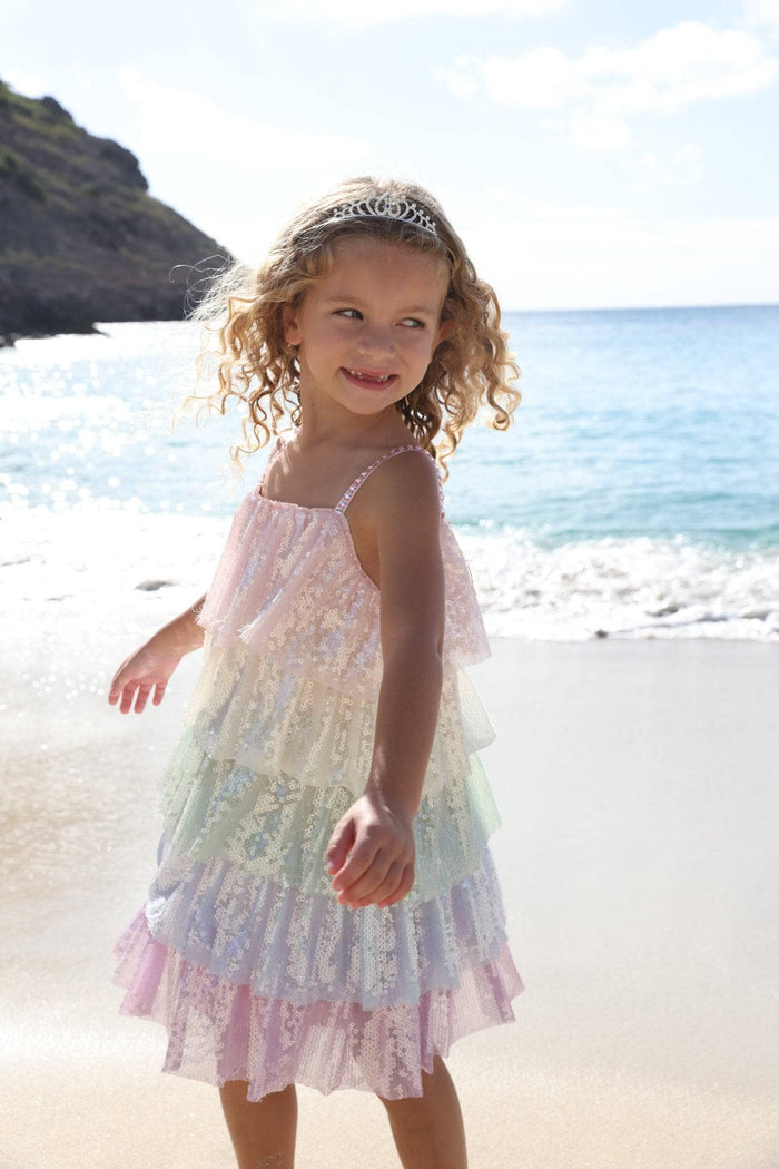 Lola + The Boys Rainbow Sequin Tiered Dress