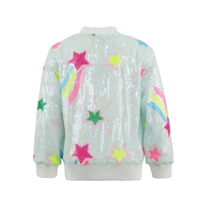 Lola + The Boys Rainbow Shooting Star Sequin Bomber