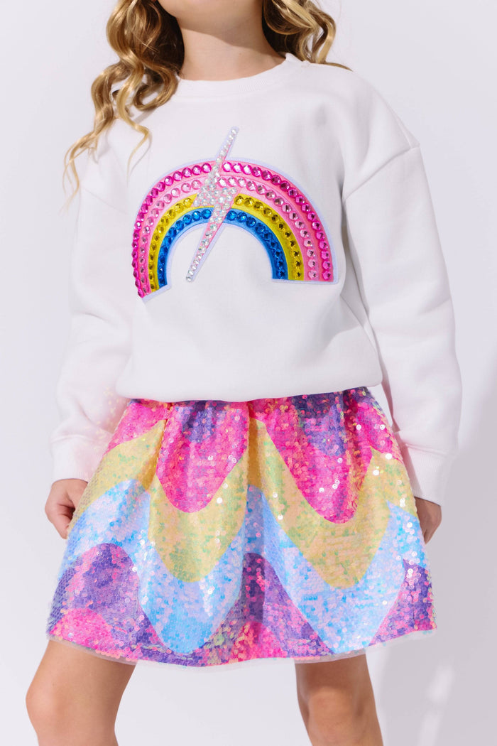 Lola + The Boys Rainbow Wave Sequin Skirt