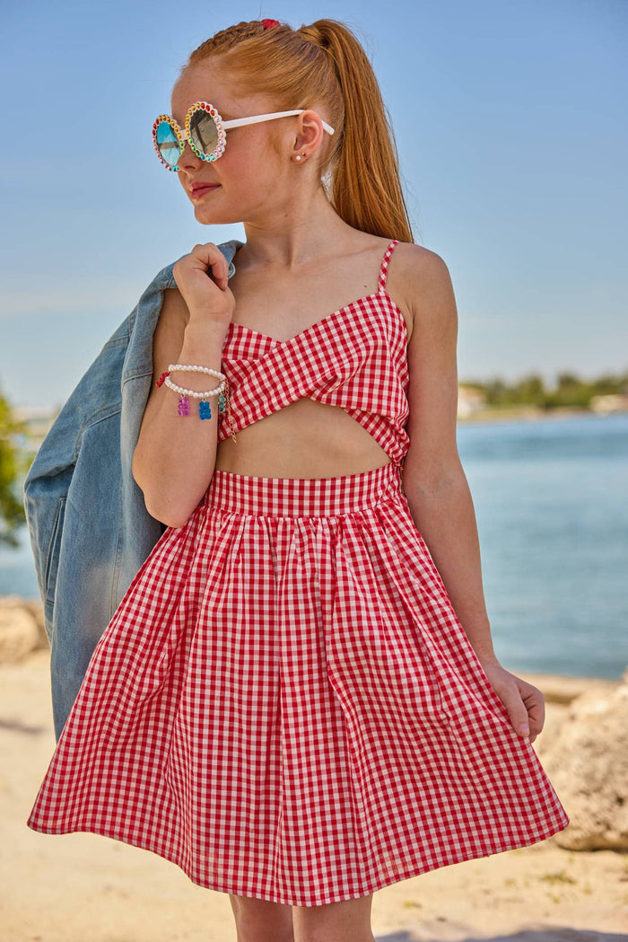 Lola + The Boys Red Gingham Bow Dress