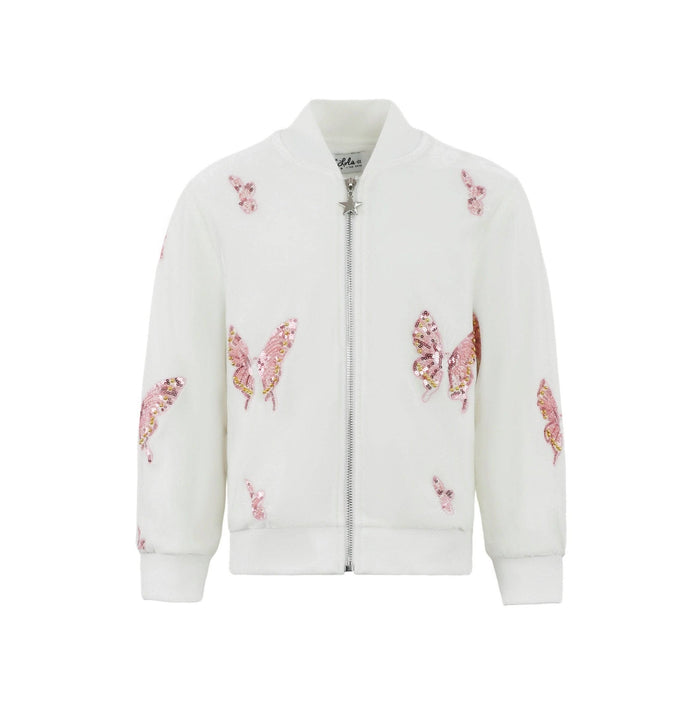 Lola + The Boys Sequin Butterfly Soft Bomber