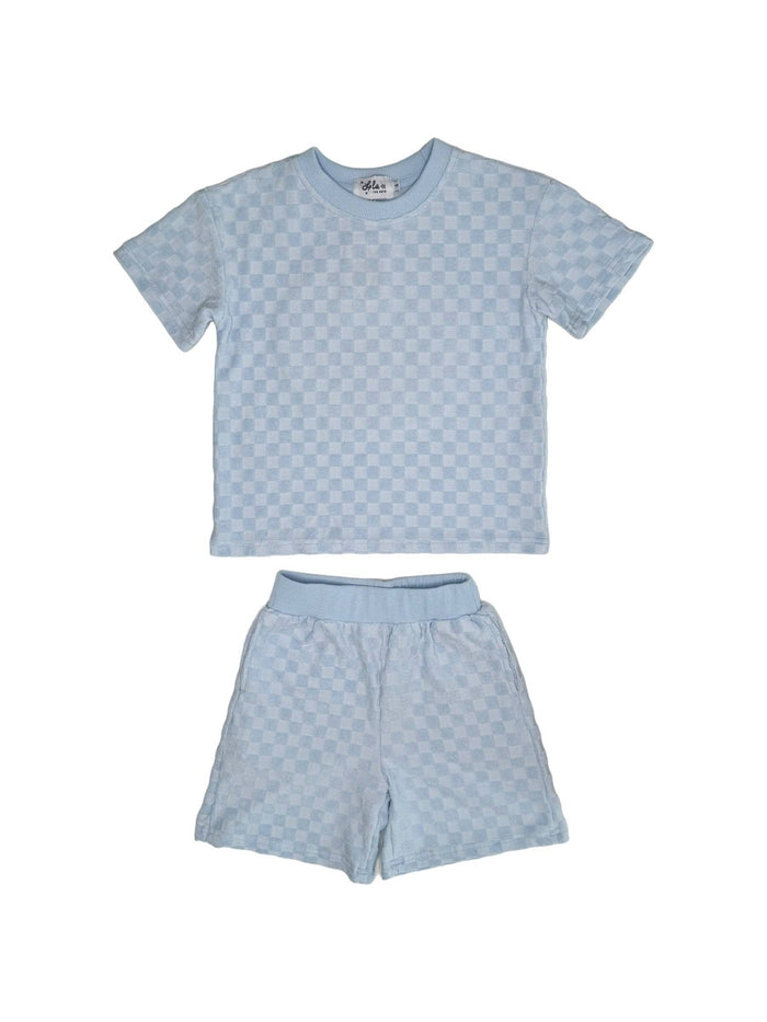 exclude-new-arriv Sets 1 Blue Smiley Checkered Set