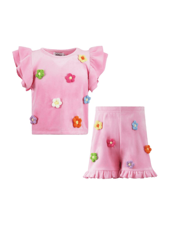 Lola + The Boys Sets Floral Crochet Cutie Velour Set