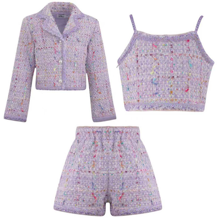 Lola + The Boys Sets Lavender Rainbow Sprinkle 3 Piece Short Set