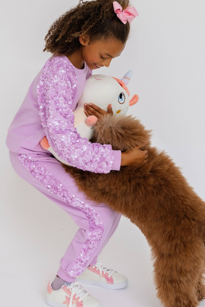 exclude-new-arriv Sets Lavender Sequin Joggers Set