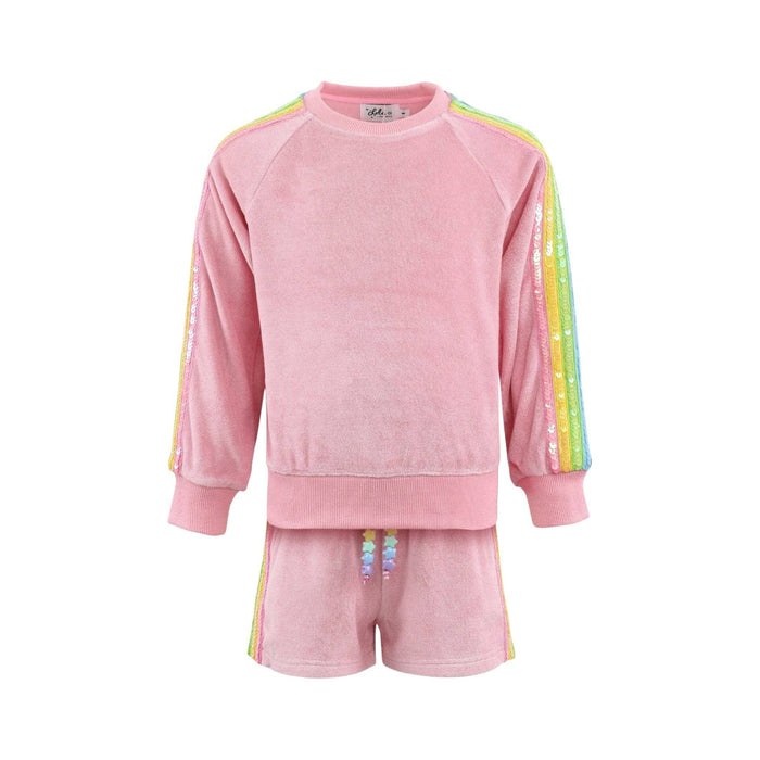 Lola-spring-25 Sets Pink Rainbow Sequin Stripe Short Set