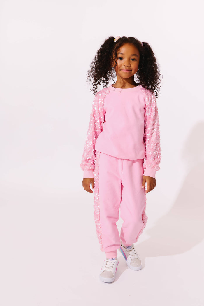 Lola + The Boys Sets Pink Sequin Joggers Set