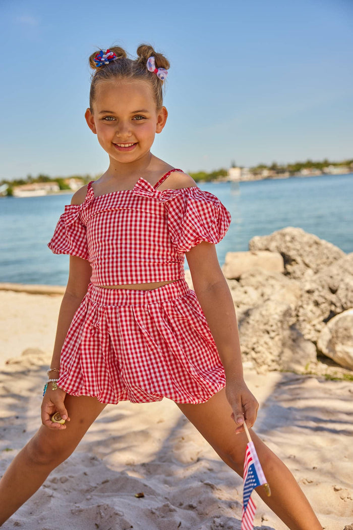 Lola + The Boys Sets Plaid Bow Bubble Skort Set