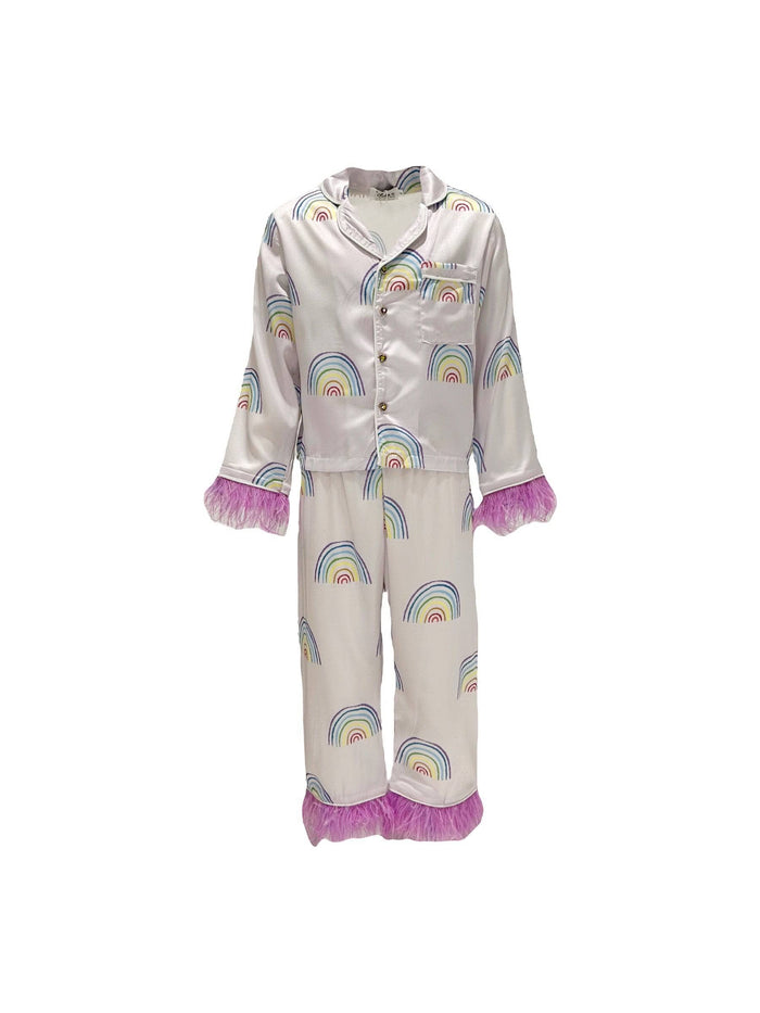 Lola + The Boys Sets Rainbow Feather Trims Silky Pajamas