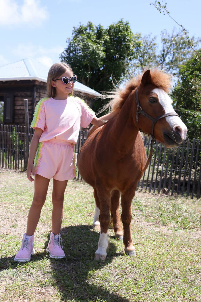 Lola + The Boys Sets Rainbow Ruffle Stripe Short Set