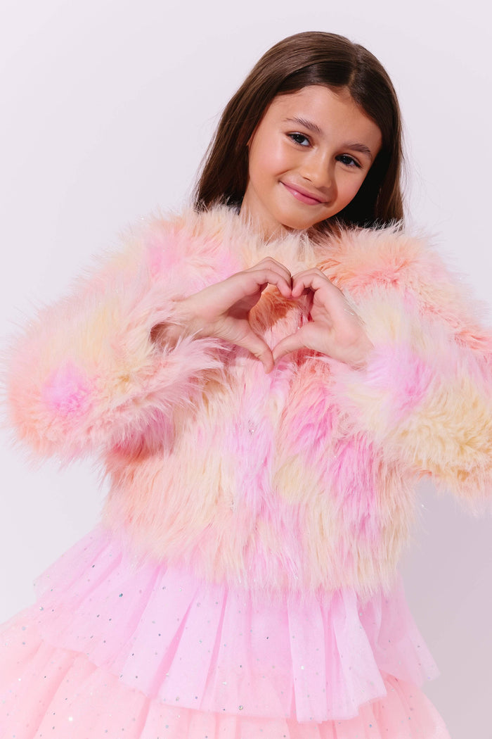 Lola + The Boys Sherbet Shimmer Faux Fur Coat